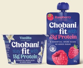 NEW-Chobani-Fit-Protein-Greek-Yogurt-Pot-160g-or-Pouch-140g-Selected-Varieties on sale