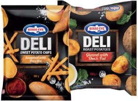 Birds+Eye+Deli+Roast+Potatoes+Glazed+with+Duck+Fat+or+Sweet+Potato+Chips+Seasoned+with+Paprika+600g