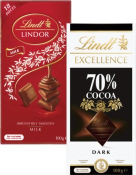 Lindt+Excellence+or+Lindor+Block+Chocolate+80g-100g