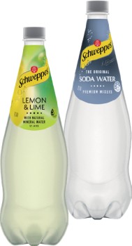 Schweppes+Mixers%2C+Soft+Drink+or+Natural+Mineral+Water+1.1+Litre+Selected+Varieties