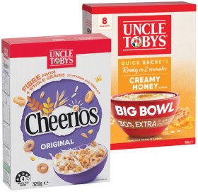Uncle+Tobys+Cheerios+320g+or+Oats+Quick+Sachets+Big+Bowl+8+Pack+Selected+Varieties