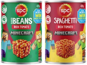 SPC+Baked+Beans+425g%2C+Spaghetti+or+Spag%E2%80%91A%E2%80%91Saurus+420g+Selected+Varieties