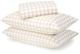 Gingham+Cotton+Flannelette+Sheet+Set+-+Queen+Bed%2C+Tan