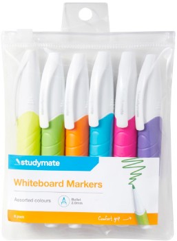 Studymate-Grip-Whiteboard-Markers-Bullet-Assorted-6-Pack on sale