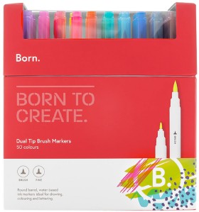 Born+Dual-Tip+Brush+Markers+50+Pack+Assorted