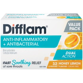 Difflam+Dual+Action+Antibacterial+Honey+Lemon+Lozenges+Pk+32%2A