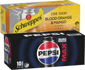 Pepsi-or-Solo-Soft-Drink-or-Schweppes-Sparkling-Infused-Water-10x375mL on sale