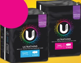 U+By+Kotex+Ultra+Thin+Pads+with+Wings+Regular+14+Pack+or+Super+12+Pack