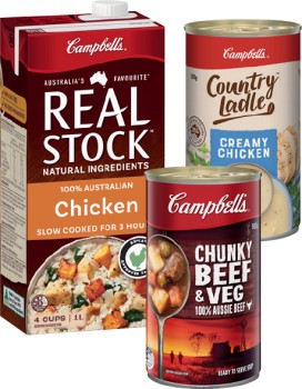 Campbells-Real-Stock-1-Litre-Country-Ladle-495505g-or-Chunky-505g-Canned-Soup-Selected-Varieties on sale