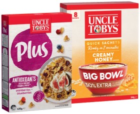 Uncle-Tobys-Plus-Cereals-410-435g-or-Rolled-Oats-Big-Bowl-Quick-Sachets-8-Pack-Selected-Varieties on sale