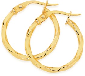 9ct-Gold-2x15mm-Twist-Hoop-Earrings on sale