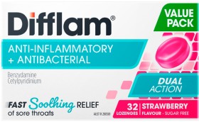 NEW-Difflam-Dual-Action-Strawberry-Flavour-Value-Pack-32-Lozenges on sale