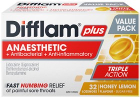 Difflam+Plus+Triple+Action+Honey+%26amp%3B+Lemon+Flavour+32+Lozenges