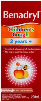 Benadryl-Childrens-Cough-2-Years-Oral-Liquid-Honey-Lemon-Flavour-200mL on sale