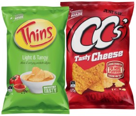 CCs-Corn-Chips-175g-Thins-Chips-150175g-or-Onion-Rings-85g-Selected-Varieties on sale