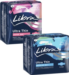 Libra-Ultra-Thin-Pads-with-Wings-Regular-14-Pack-or-Super-12-Pack on sale