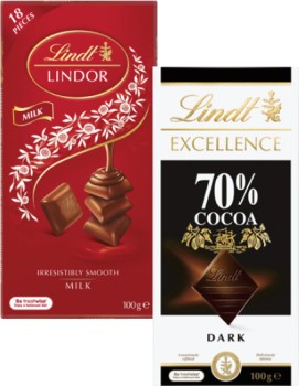 Lindt+Excellence+or+Lindor+Block+Chocolate+80g-100g