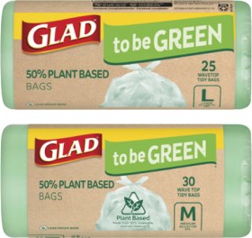 Glad+To+Be+Green+50%25+Plant+Based+Wavetop+Kitchen+Tidy+Bags+Medium+30+Pack+or+Large+25+Pack