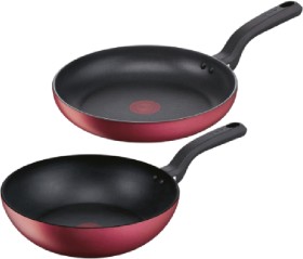 Tefal+Delight+Induction+Non-Stick+Twin+Pack+28cm+Frypan+and+28cm+Wok+-+Red