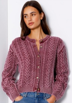 Grab-Denim-Washed-Cable-Cropped-Cardi-Burgundy on sale