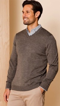 Reserve-Australian-Merino-V-Neck-Knit-Chocolate on sale