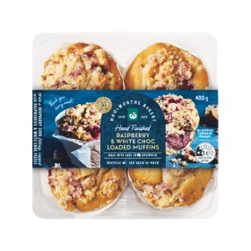 Woolworths+Loaded+Raspberry+White+Chocolate%2C+Carrot+Cake+or+Lemon+Poppyseed+Muffins+Pk+4