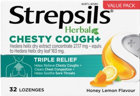Strepsils-Herbal-Chesty-Cough-Lozenges-Honey-Lemon-32-Pack on sale