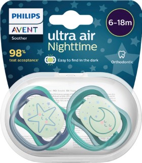 Philips-Avent-Ultra-Air-Soother-Nighttime-Glow-6-18-Months-2-Pack on sale