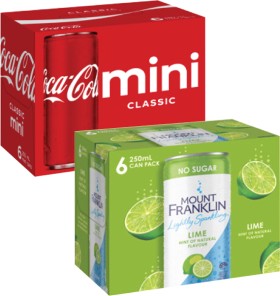 Coca-Cola-or-Mt-Franklin-Lightly-Sparkling-Cans-6x250mL on sale
