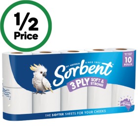Sorbent-3-Ply-Toilet-Paper-Pk-10 on sale