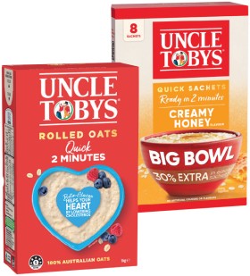 Uncle+Tobys+Rolled+Oats+1kg+or+Big+Bowl+Quick+Sachets+8+Pack+Selected+Varieties
