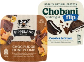 Gippsland+Dairy+Yogurt+Mix%E2%80%91Ins+or+Chobani+Flip+Greek+Yogurt+140g+Selected+Varieties