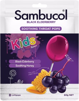 Sambucol-Kids-Soothing-Throat-Pops-8-Pack on sale