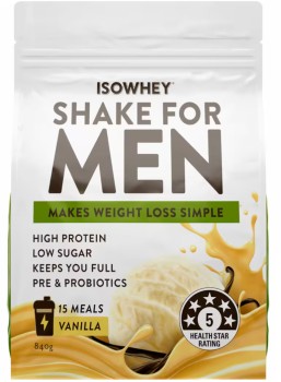 IsoWhey-Mens-Shake-Vanilla-840g on sale