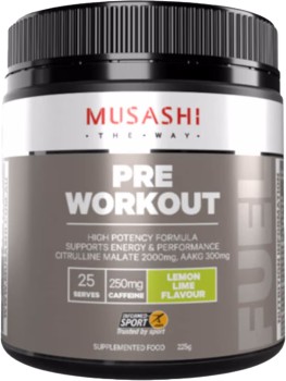 Musashi-Pre-Workout-Lemon-Lime-Flavour-225g on sale