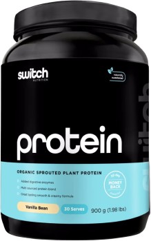 Switch-Nutrition-Organic-Sprouted-Plant-Protein-Vanilla-Bean-900g on sale
