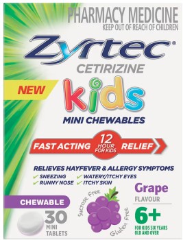 Zyrtec-Kids-Fast-Acting-Allergy-Hayfever-Relief-Grape-30-Chewable-Tablets on sale