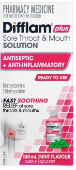 Difflam-Plus-Sore-Throat-Mouth-Solution-Antiseptic-Anti-Inflammatory-100ml on sale