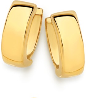 9ct-Gold-10mm-Polished-Huggie-Earrings on sale