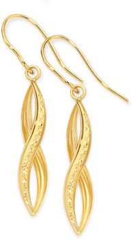 9ct-Gold-Diamond-Cut-Twist-Pointed-Hook-Drop-Earrings on sale