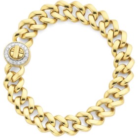 9ct+Gold+19cm+Solid+Curb+Diamond+Turnlock+Bracelet