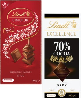Lindt+Excellence+or+Lindor+Block+Chocolate+80g-100g