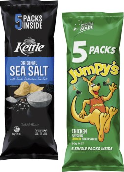 Jumpy%26%23039%3Bs+or+Kettle+Potato+Chips+5+Pack+90g-92g