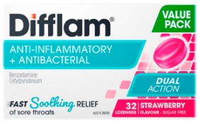 NEW+Difflam+Anti-Inflammatory+%2B+Antibacterial+Strawberry+Flavour+Value+Pack+32+Lozenges