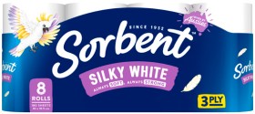 Sorbent+Silky+White+3+Ply+Toilet+Rolls+8+Pack