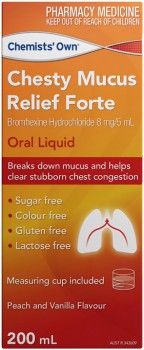 Chemists-Own-Chesty-Mucus-Relief-Forte-Oral-Liquid-200mL on sale