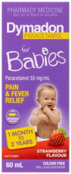 Dymadon+Paracetamol+For+Babies+1+Month+-+2+Years+Colour+Free+Strawberry+Flavour+60mL