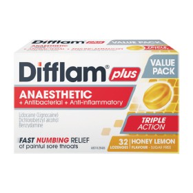 Difflam-Plus-Anaesthetic-Sore-Throat-Lozenges-Honey-Lemon-Pk-32 on sale