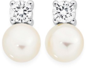 Sterling-Silver-Freshwater-Button-Pearl-Cubic-Zirconia-Stud-Earrings on sale
