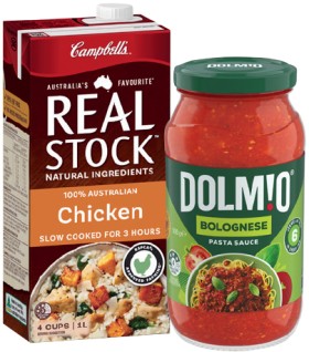 Campbell%26rsquo%3Bs+Real+Stock+1+Litre+or+Dolmio+Pasta+Sauce+490%E2%80%91500g+Selected+Varieties